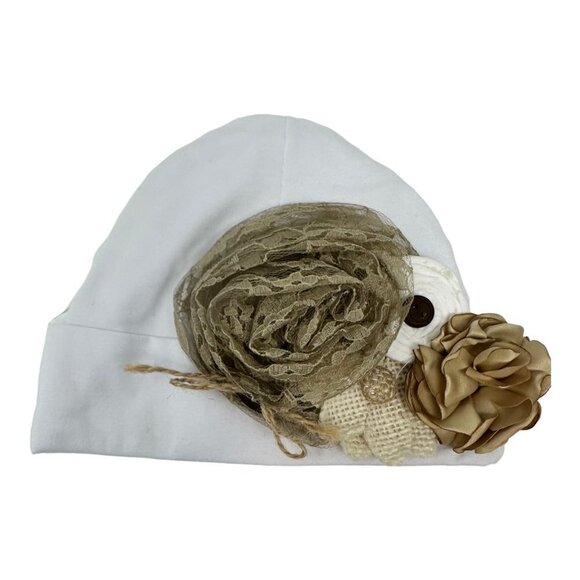 Handmade Infant Girl Beanie Hat Red White Neutral Christmas Holidays Valentines - Picture 2 of 11